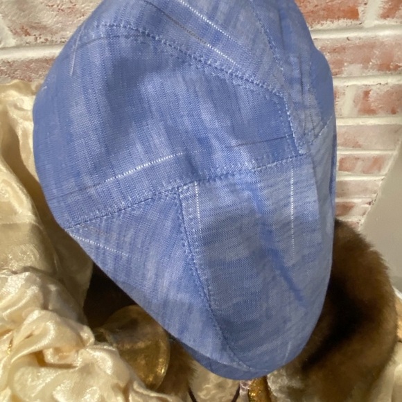 Textured Blue Hat with Grid Pattern - Picture 5 of 5